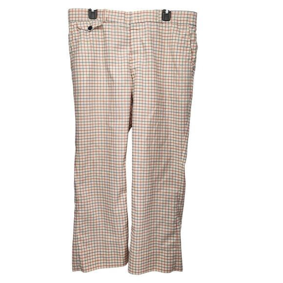 Vintage 70's Cream Red Blue Mini Check Window Pane Straight Leg Pants Men's 38